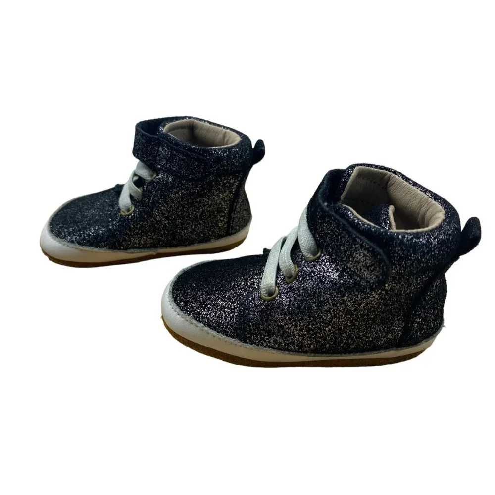 Monkey Feet Infant Toddler Girl Leather‎ Glitter High Rise Boots Shoes 6-12 Mos